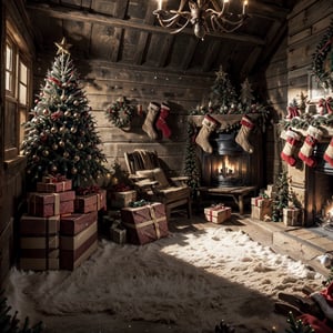 Best quality, high-res photo, cowboy style, (((decorate santa's house into cowboy saloon style))) enthusiastically, high detail, (((Western Cowboys‘ christmas Style))), (((wild west trinkets in background))), (((christmas tree))), fireplace, wild west vibe, 3d style, cowboy, action_pose, (((wide angle shot))), 