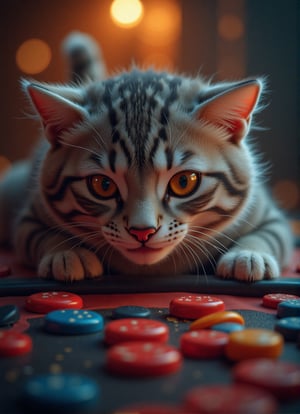 1 cat gambling, photography, best quality, medium shot,GbBoost