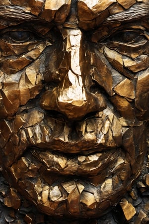 a close-up of a picture of a man's face, rough texture bronze face, abstract portrait, nicolas delort, roman art, stefan gesell, shattered, dark portrait of depression, inspired by Igor Morski, bronze texture:1.1, shattered wall, 4k symmetrical portrait, old man's face, Detailedface, Detailedeyes, b3rli, old man's wisdom:1.4