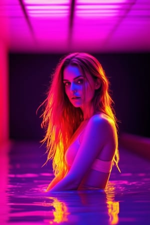 Professional Illumination, dim lights, hard sun. PHOTO RAW. full body shot. full scene. The entire body of Mariana, barefoot, wearing HIGH TECH DARK multicolor pink yellow and red SKINTIGHT, Mexican skinny tits little nipples, pale LIGHT tanned white wet girl, a wet body, soaked, UNDERMILK HIGH SCENARIO, POSING AT A DARK UNDERWWATER AMBIENT (Futuristic, surrealistic, series film), front, almost_naked, long messy all directions hair. Reflection MILK COLORS., depth of field focus on her. shake, messy, moist.