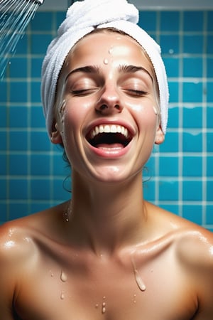 Hijabi mixes Latina Mexican Tanned white pale Skin, (("A stunning 18-year-old Swedish woman")) taking a shower with closed eyes and open mouth. The image should be captured in a (("realistic, candid style")) with (("warm, natural lighting")) to create a lifelike scene. Use a (("50mm lens")) to focus on the subject, and the image should be in (("high resolution")) for exceptional detail.