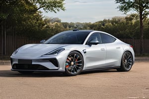 Full car shot. Masterpiece. A fantasy mystical Futuristic Porsche Taycan, gleaming in a deep light black and white pearl paint job, with large black rims and sport wheels, racing in front of a natural deserted Mexico. blur camera shot.(((((Red lakes tones))))),China EV