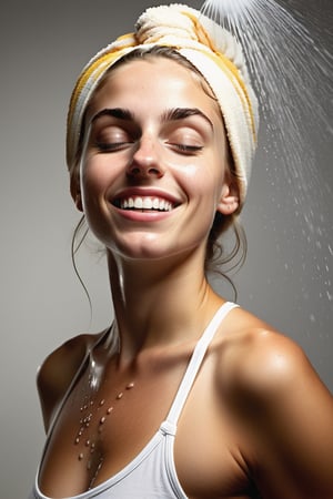 full body shot of Hijabi mixes Latina Mexican Tanned white pale Skin, (("A stunning 18-year-old Swedish woman")) taking a shower with closed eyes and open mouth. The image should be captured in a (("realistic, candid style")) with (("warm, natural lighting")) to create a lifelike scene. Use a (("50mm lens")) to focus on the body, and the image should be in (("high resolution")) for exceptional detail.