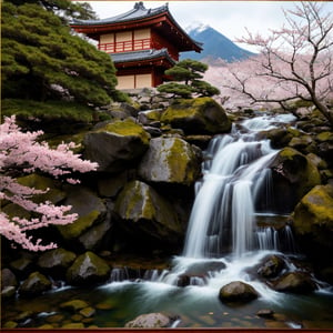 (best quality,4k,8k,highres,masterpiece:1.2),ultra-detailed,(realistic,photorealistic,photo-realistic:1.37),Samurai,traditional Japanese art style,sharp focus,vivid colors,expertly crafted katana,samurai armor,beautifully detailed kimono,sakura blossoms,serene waterfall,majestic mountains,subtle lighting