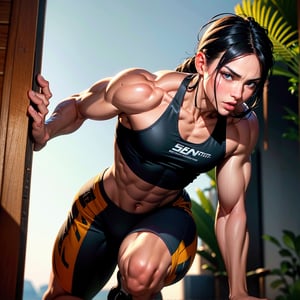 a muscular athletic man, detailed muscular body, veiny hands, strong jawline, intense gaze, beads of sweat, dynamic action pose, running on a dirt track, golden hour lighting, cinematic composition, photorealistic, hyper detailed, 8k, (best quality,4k,8k,highres,masterpiece:1.2),ultra-detailed,(realistic,photorealistic,photo-realistic:1.37),dramatic lighting,cinematic atmosphere