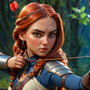  a beautiful archer woman, long detailed hair, detailed facial features, elegant bow and arrow, detailed clothing, medieval fantasy, cinematic lighting, dramatic atmosphere, vibrant colors, detailed background, intricate details, photorealistic, highres, 8k, best quality, masterpiece