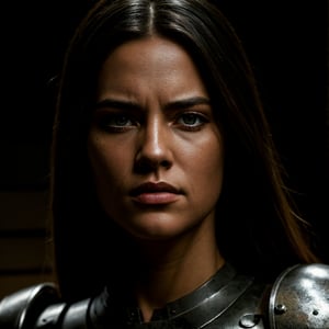  a female warrior, intricate detailed armor, detailed metal armor, detailed battle-worn armor, highly detailed muscular female physique, detailed facial features, piercing eyes, determined expression, flowing long hair, dynamic action pose, sweeping cape, medieval fantasy setting, dramatic lighting, cinematic composition, moody color palette, dramatic chiaroscuro, gritty and realistic, masterpiece, best quality, 8k, highres, (photorealistic:1.37), volumetric lighting, digital painting,Detailedface