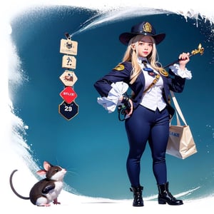 Imaginative concept art of a cute creature inspired by Lora, with the appearance of a mouse and dressed as a woman policeman. (CuteCreatures tag weighted at 0.9)