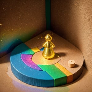 （Pixar style),A model of a cozy small room, miniature figure model, light source from right to left, Rumbrandt lighting, light source from right to left, (isometric view), (top-down), realistic scale, post-processing, ((orthogonal perspective)), super detail, realistic, super realistic, realistic render, rainbow color, glitter