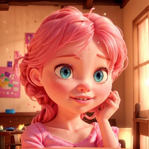 a girl eating a pink frosted donut, detailed facial features, bright blue eyes, long eyelashes, full red lips, cute expression, messy pink hair, soft lighting, delicate pastel colors, (best quality,4k,8k,highres,masterpiece:1.2),ultra-detailed,(realistic,photorealistic,photo-realistic:1.37),intricate details,warm color tones,natural lighting,vibrant colors,soft focus,highly detailed,cinematic lighting

