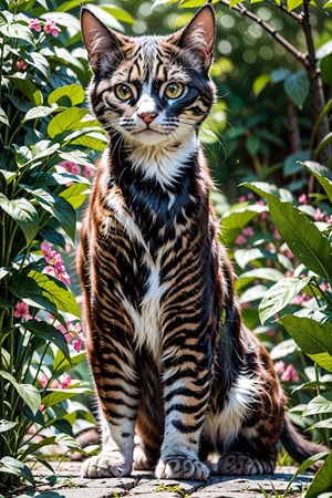 a beautiful, detailed cat sitting in a lush garden, sunlight filtering through the leaves, realistic fur texture, warm lighting, highly detailed, 8k, photorealistic, masterpiece, portrait