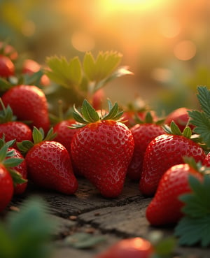 a strawberry,strawberry field,strawberry field with sunlight,glowing strawberries,ripe strawberries,strawberry patch,strawberry plants,fresh strawberries,strawberry farm,strawberry bushes,strawberry leaves,strawberry flowers,strawberry vines,strawberry greenhouse,strawberry greenhouse interior,strawberries in baskets,strawberries on wooden table,strawberries in sunlight,detailed strawberries,hyper realistic strawberries,photorealistic strawberries,(best quality,4k,8k,highres,masterpiece:1.2),ultra-detailed,(realistic,photorealistic,photo-realistic:1.37),HDR,UHD,studio lighting,ultra-fine painting,sharp focus,physically-based rendering,extreme detail description,professional,vivid colors,bokeh