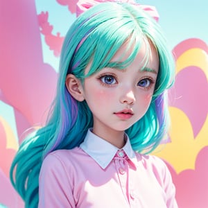 a cute little girl, pink lips, wearing a bright white shirt, in the style of the soft aurorapunk color palette, an anime illustration of her face, animated gifs, hand-drawn animation, charming sketches, soft and bright, hazy romanticism, superplane style, white air background