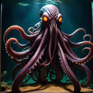 a dark and foreboding Cthulhu, massive tentacled creature,eldritch horror,otherworldly,cosmic entity,inhuman,nightmarish,abyssal depths,looming presence,tentacles writhing,glowing eyes,sharp fangs,alien geometry,unnatural angles,otherworldly landscape,dark fantasy,mystery,occult,chiaroscuro lighting,deep shadows,moody atmosphere,muted colors,cinematic composition,dramatic poses,skilled 3d artist,unreal engine,octane render,hyper detailed,8k,photorealistic