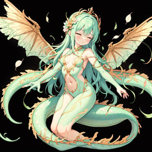 (highres:1.2),vivid colors,dragon,beautiful detailed flowers,ethereal,mythical creature,floral pattern,traditional art style,illuminated,soft pastel color palette,floating petals,botanical elements,detailed scales,serene atmosphere,fantasy creature,subtle lighting,delicate petals,dreamlike,ornate,harmonious composition,graceful movements,enchanted garden,serpentine body,majestic,peaceful,delicate,whimsical,floral crown,wispy clouds,tranquil,sublime beauty,serpents,graceful wings,love and harmony,delicate features,hidden paradise,