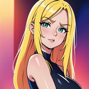 woman blonde hair green eyes and pink batm and a black top, realistic art style, RossDraws portrait, Artgerm portrait, Anime realistic artstyle, 4K realistic digital art, 4K realistic digital art, 8K Artgerm Bokeh, DeviantArt Artstation CGScosiety, ArtGerm extremely detailed, made with anime painter studio, RossDraw digital painting,