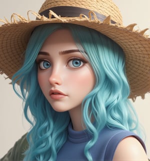 anime girl with blue hair wearing a straw hat and a blue dress, artwork in the style of guweiz, beautiful anime portrait, guweiz, beautiful anime girl, beautiful anime style, anime girl with teal hair, anime style. 8k, in the art style of bowater, beautiful digital illustration, beautiful character painting, stunning anime face portrait