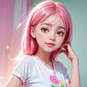 a cute little girl, pink lips, wearing a bright white shirt, in the style of the soft aurorapunk color palette, an anime illustration of her face, animated gifs, hand-drawn animation, charming sketches, soft and bright, hazy romanticism, superplane style, white air background