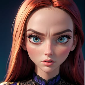 a mean girl, beautiful detailed eyes, beautiful detailed lips, extremely detailed eyes and face, long eyelashes, defined facial features, dramatic expression, intense gaze, confident posture, wearing fashionable outfit, detailed high-quality 3D rendering, photorealistic, cinematic lighting, dramatic color palette, moody atmosphere, dramatic shadows, hyper-detailed