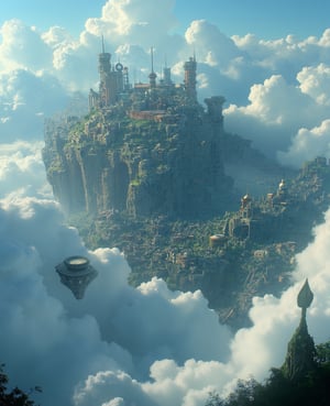 super detail, high details, high quality, 8k, Miyazaki style, a steampunk-style city floating in the sky, clouds and diverse architecture, exuding mystery and technology --v 6