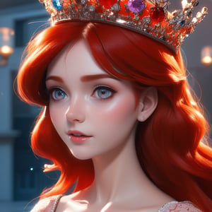 a redhead woman (wearing a crown), (octane, houdini, vfx, render, detailed, 4k ),   by samdoesarts,