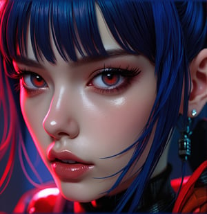 (masterpiece,detailed,highres:1.4) , model shot, close up, detailed face, fine detailed eyes,, (kirishima touka),blue middle hair,ghoul eye,retro jacket,Tokyo Ghoul,retrofuturism background, vibrant colours, hdr,, ,