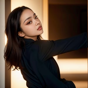 arafed woman with a black shirt and a black jacket, portrait sophie mudd, selfie of a young woman, tessa thompson inspired, with professional makeup, glowy, profile image, sexy face with full makeup, detailed flawless face, sultry look, perfectly lit face, headshot profile picture, light skin, ayahausca, with brown skin