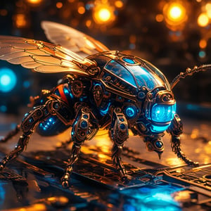 a mechanical creature, highly detailed mechanical body, intricate gears and mechanisms, glowing blue eyes, copper and brass accents, futuristic sci-fi design, dynamic pose, cinematic lighting, photorealistic, 8k, (best quality, 4k, 8k, highres, masterpiece:1.2), ultra-detailed, (realistic, photorealistic, photo-realistic:1.37), cinematic, dramatic shadows, volumetric lighting, intricate details, mechanical limbs, complex machinery, advanced technology, industrial, mechanical insect, insectoid features, futuristic aesthetic, advanced robotics, (concept art, digital painting, highly detailed:1.2)