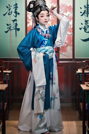 A little girl playing Chinese opera in the classroom,xiaosheng