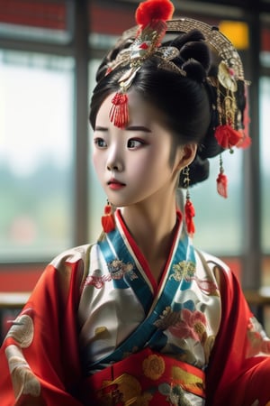 A little girl playing Chinese opera in the classroom