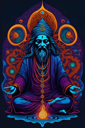 Leonardo Style, illustration,Centred vector art, míster kundalini Energy ,intense dark colors , LSD trip style ,  Centred vector art, 