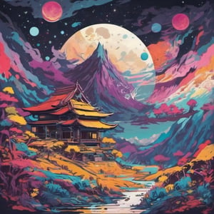 Leonardo Style, illustration,Centred vector art, , jing jang sun and moon stile,intense dark colors , LSD trip style ,  Centred vector art, 