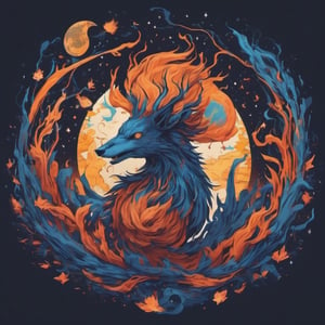 Leonardo Style, illustration,Centred vector art, , jing jang sun and moon stile,intense dark colors , LSD trip style ,  Centred vector art, 