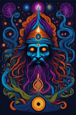 Leonardo Style, illustration,Centred vector art, místic kundalini Energy ,intense dark colors , LSD trip style ,  Centred vector art, 