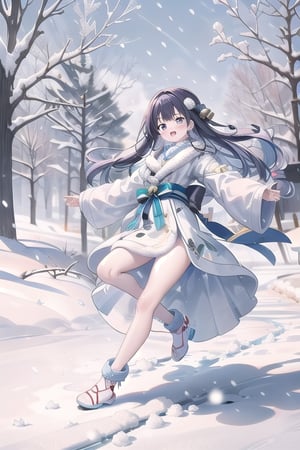 Christmas, Yuki-Onna, dancing, falling_snow, ice magic