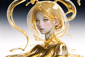 ero style, intimate, (full_body_portrait), (((golden_slime_as_woman)), transparent skin, see through body, realistic, 4k, highly detailed, dancing