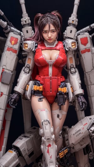 Super Sexy Superheroines, ultra-detailed, 
((High resolution)),((high detailed)), cowboy shot, photorealistic, masterpiece, official art, futuristic space background, blur backgound,
raw photo, best quality, 8k resolution, 
sole_female, character focus, 22 years old, pink hair, ponytail hair, two buns, resemble  Asuka Langley, mecha, mechanical girl, red exosuit, neon genesis evangalion, mechanical pilot suit, beautiful eyes, (delicate face), perfect detail, perfect feet, sexy legs, medium breast, nice boobs, lots of exposed skin, full body, cleavage cutout
cinematic lighting, dark studio, ((hyper detailed face)),((hyper detailed eyes)),(((exposed thighs))),mecha musume