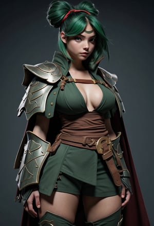 Super Sexy Superheroines, ultra-detailed, 
((High resolution)),((high detailed)), cowboy shot, photo realistic, masterpiece, official art, old japan background,
raw photo, best quality, 8k resolution, 
sole_female, character focus, 24 years old, green hair, short hair, two buns, resemble  Chloë Grace Moretz, samurai girl, green samurai armor suit, beautiful eyes, (delicate face), perfect detail, perfect feet, sexy legs, medium breast, nice boobs, lots of exposed skin, full body, holding big sword, prepare to fight, cleavage cutout, torn clothing, torn armor, ripped armor, damaged armor, dirty armor, wounded face, dirty face, 
cinematic lighting, dark studio, ((hyper detailed face)),((hyper detailed eyes)),(((exposed thighs))),samurai musume