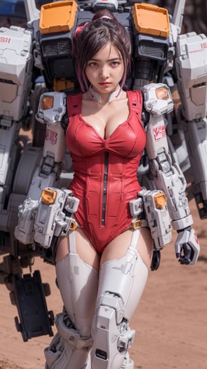 Super Sexy Superheroines, ultra-detailed, 
((High resolution)),((high detailed)), cowboy shot, photorealistic, masterpiece, official art, futuristic space background, blur backgound,
raw photo, best quality, 8k resolution, 
sole_female, character focus, 22 years old, pink hair, ponytail hair, two buns, resemble  Asuka Langley, mecha, mechanical girl, red exosuit, neon genesis evangalion, mechanical pilot suit, beautiful eyes, (delicate face), perfect detail, perfect feet, sexy legs, medium breast, nice boobs, lots of exposed skin, full body, cleavage cutout
cinematic lighting, dark studio, ((hyper detailed face)),((hyper detailed eyes)),(((exposed thighs))),mecha musume