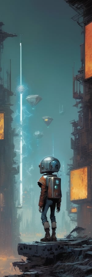 Pixel-Art Adventure featuring a boy: and a Robot Pixelated girl character, vibrant 8-bit environment, reminiscent of classic games.,Leonardo Style a robot escaping from a sci-fi post-apocalyptic doomsday, fire, lightning, portrait by Enki Bilal and John Berkey, retro-future, medium shot, sharp, detailed, high resolution, dramatic lighting, artstation, retro future, muted colors, depth of field, east_of_west_nick_dragotta, characters, by jean - baptiste monge