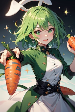 vegetable, competition, Cute, carrot, monster, character, race,vivid colour, Energetic, Sparkling eyes, green color, Cheerful smile,day