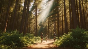 small group of adventurers exploring a forest, artistry illustration, (masterpiece), best quality, highres, 4k, 8k, Detailed Illustration, intricate detail, cinematic lighting, amazing quality, 1girl, fit female, amazing shading, soft lighting, facing camera, perfect eyes