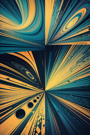 A kaleidoscope of vibrant hues dances across the canvas as cool blues and greens mingle with warm oranges and yellows. Geometric shapes, like stylized triangles and hexagons, overlap in a mesmerizing pattern. Smooth gradients weave together the contrasting colors, creating an optical illusion of depth and dimensionality. The composition is dynamic, with bold brushstrokes guiding the eye through a sea of color.