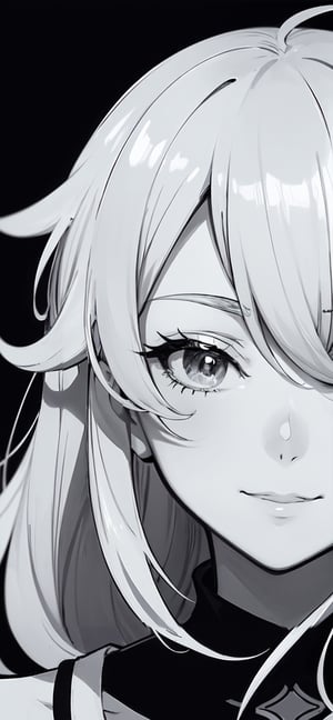 ((line art)), (anime style:1.331), masterpiece, best quality, highly detailed, absurdres, (black background), 1girl, solo, close up, salute, one eye closed, smile, bw, monochrome, portrait