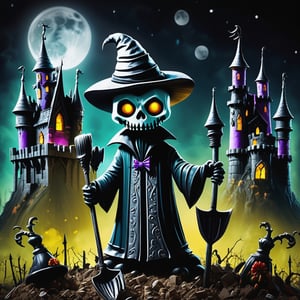 detailed,  Cryptic Day of the Dead Gothic Vampire Abandoned Factory Ghost-shaped Marshmallows Witch Hats Maleficent Smirk Moonlit Castle Grave Digger's Shovel Ghost Tours, 