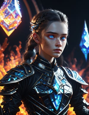 ((best quality)), ((masterpiece)), ((realistic,digital art)), (hyper detailed),  full body shot of Teenager Firm, Scandinavian, Deep blue eyes,     Unique Cheeks,  Pear face shape, Hourglass Figure, Freckles, Grey Textured quiff hair, Hope, wearing F43Arm0r, Swamp Space Dust,Belfry,Dawn, sci-fi,tech, futuristic,octane rendering, raytracing, volumetric lighting, Backlit,Rim Lighting, 8K, HDR