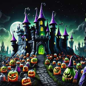 detailed,  Cryptic Day of the Dead Gothic Vampire Abandoned Factory Ghost-shaped Marshmallows Witch Hats Maleficent Smirk Moonlit Castle Grave Digger's Shovel Ghost Tours, 