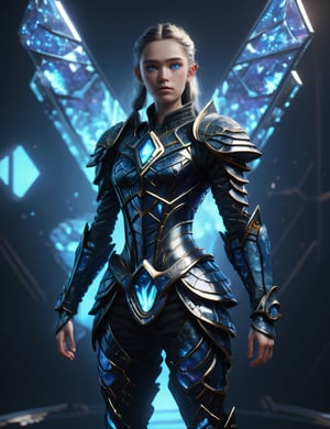 ((best quality)), ((masterpiece)), ((realistic,digital art)), (hyper detailed),  full body shot of Teenager Firm, Scandinavian, Deep blue eyes,     Unique Cheeks,  Pear face shape, Hourglass Figure, Freckles, Grey Textured quiff hair, Hope, wearing F43Arm0r, Swamp Space Dust,Belfry,Dawn, sci-fi,tech, futuristic,octane rendering, raytracing, volumetric lighting, Backlit,Rim Lighting, 8K, HDR