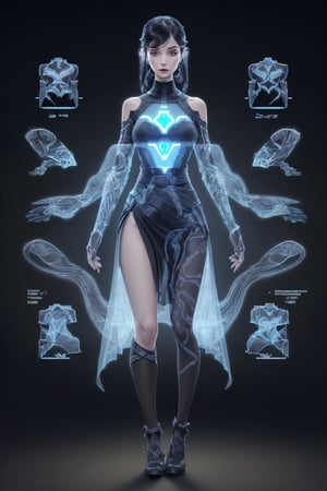 LaceAI human, upper body clothing, Mock Neck, Suede, , Programmable Smart Nanomaterials, Three-Quarter Sleeves, High-Low Hemline, High Waist,  Sash,  , lower body clothing, Biomech Silk, Futuristic Hieroglyph Pattern,, Transparent OLED Screens, Tunic Length, High Waist,  Cross-Back