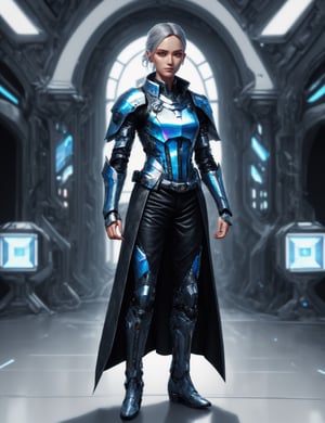 ((best quality)), ((masterpiece)), ((realistic,digital art)), (hyper detailed),DonMR0s30rd3r female knight full body clothing,  Neural Interface Leather,   Batwing Sleeves, Maxi Length, Empire Waist, Pleated Skirt,  Cargo Pockets,,Ombre Wash,,Asymmetric Hem,,Closure Type,,Contrast Stitching,High Slit, Button Closure,  , octane rendering, raytracing, volumetric lighting, Backlit,Rim Lighting, 8K, HDR